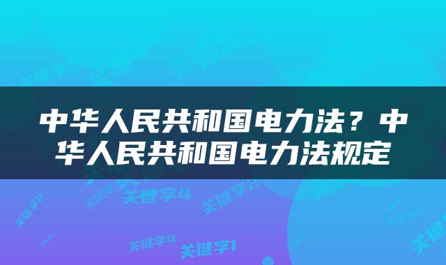 中华人民共和国电力法？中华人民共和国电力法规定