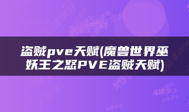 盗贼pve天赋(魔兽世界巫妖王之怒PVE盗贼天赋)
