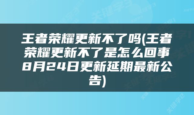 王者荣耀更新不了吗(王者荣耀更新不了是怎么回事8月24日更新延期最新公告)