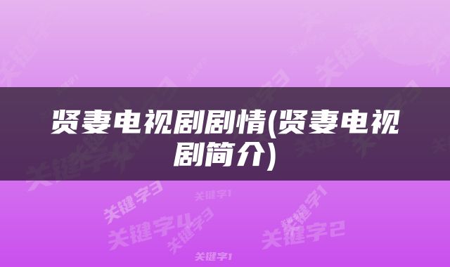 贤妻电视剧剧情(贤妻电视剧简介)