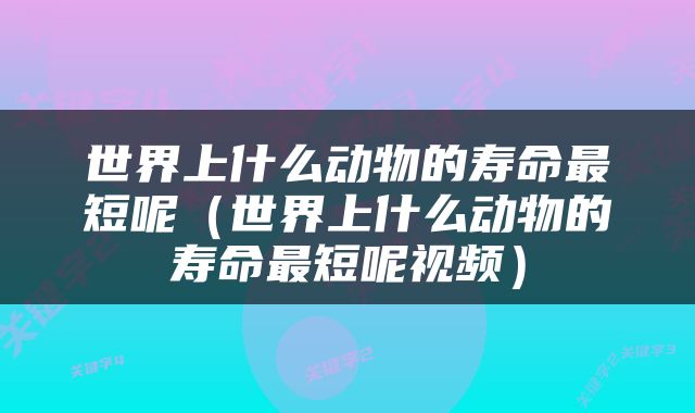 世界上什么动物的寿命最短呢（世界上什么动物的寿命最短呢视频）