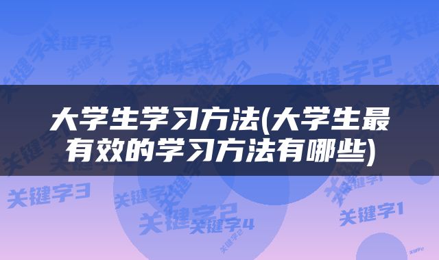 大学生学习方法(大学生最有效的学习方法有哪些)