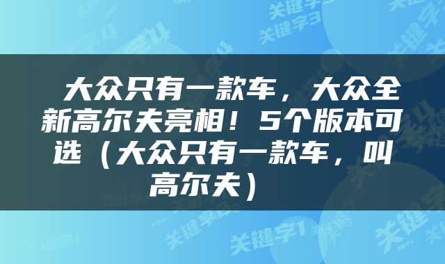  大众只有一款车，大众全新高尔夫亮相！5个版本可选（大众只有一款车，叫高尔夫） 