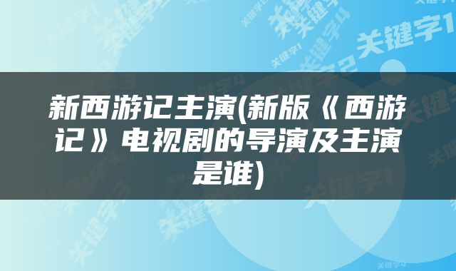 新西游记主演(新版《西游记》电视剧的导演及主演是谁)