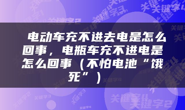  电动车充不进去电是怎么回事，电瓶车充不进电是怎么回事（不怕电池“饿死”） 