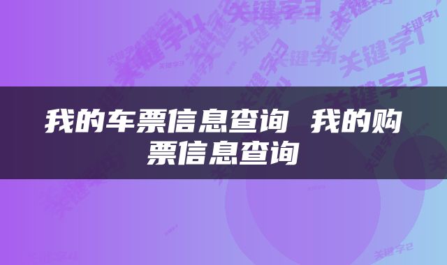 我的车票信息查询 我的购票信息查询