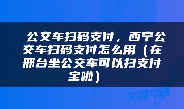  公交车扫码支付，西宁公交车扫码支付怎么用（在邢台坐公交车可以扫支付宝啦） 