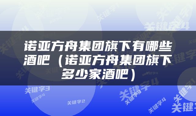 诺亚方舟集团旗下有哪些酒吧（诺亚方舟集团旗下多少家酒吧）