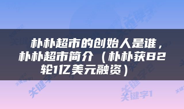 朴朴超市的创始人是谁，朴朴超市简介（朴朴获B2轮1亿美元融资） 