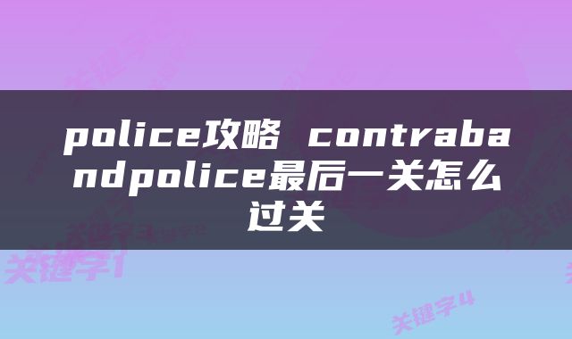 police攻略 contrabandpolice最后一关怎么过关