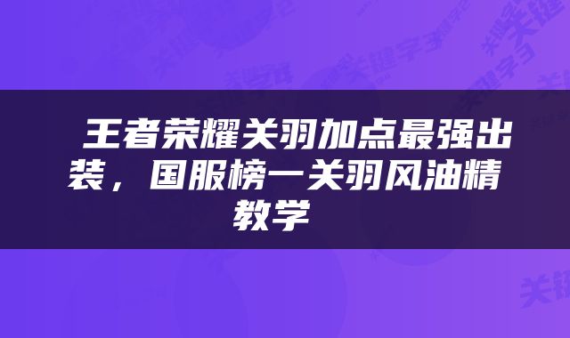  王者荣耀关羽加点最强出装，国服榜一关羽风油精教学 