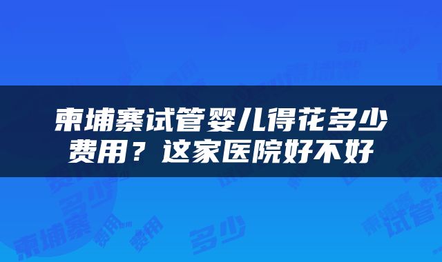柬埔寨试管婴儿得花多少费用？这家医院好不好