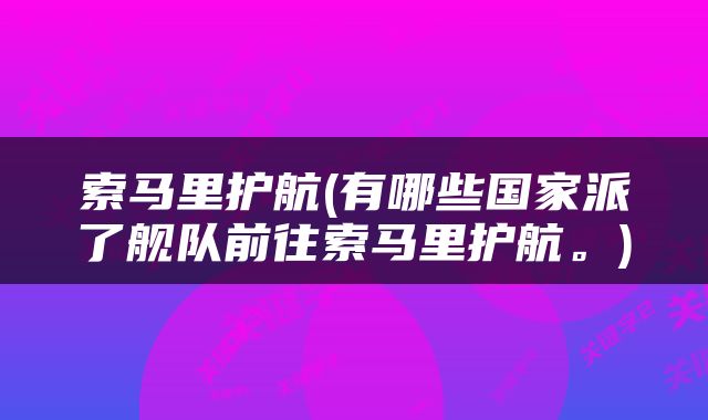索马里护航(有哪些国家派了舰队前往索马里护航。)