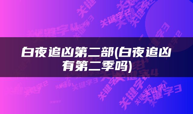 白夜追凶第二部(白夜追凶有第二季吗)