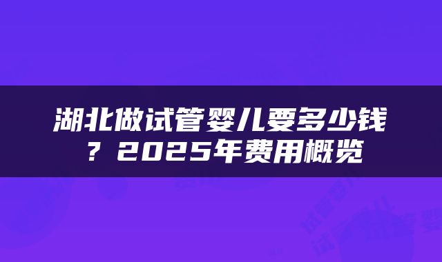 湖北做试管婴儿要多少钱？2025年费用概览