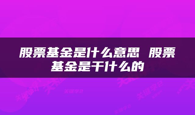 股票基金是什么意思 股票基金是干什么的