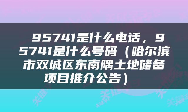  95741是什么电话，95741是什么号码（哈尔滨市双城区东南隅土地储备项目推介公告） 