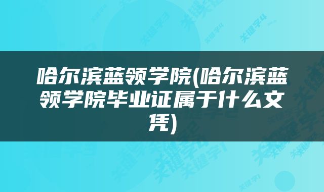 哈尔滨蓝领学院(哈尔滨蓝领学院毕业证属于什么文凭)