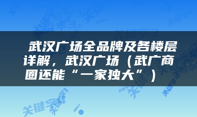  武汉广场全品牌及各楼层详解，武汉广场（武广商圈还能“一家独大”） 