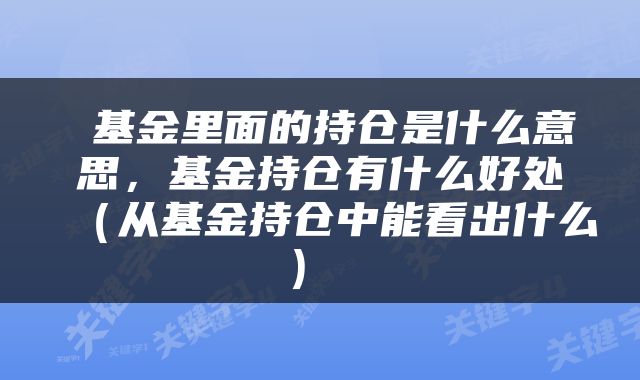  基金里面的持仓是什么意思，基金持仓有什么好处（从基金持仓中能看出什么） 