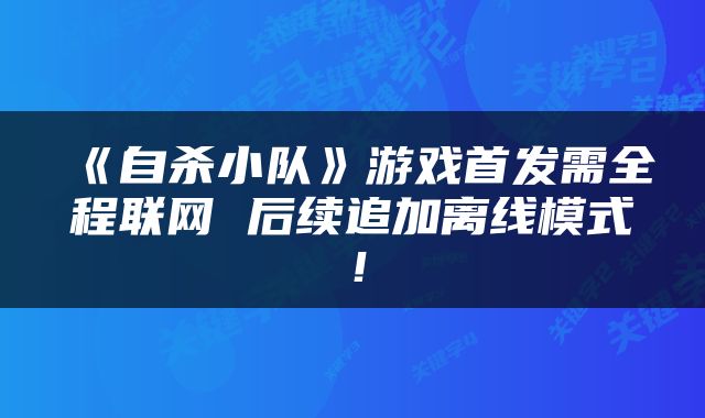《自杀小队》游戏首发需全程联网 后续追加离线模式！