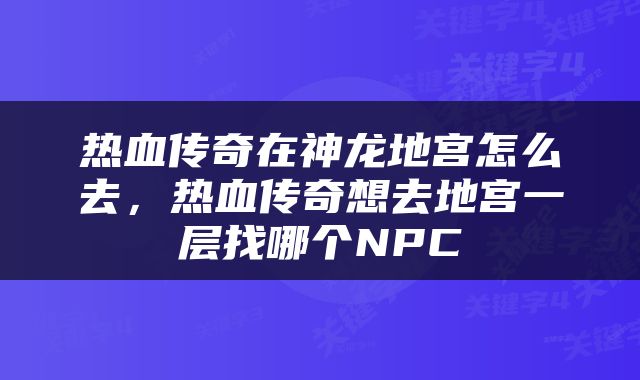 热血传奇在神龙地宫怎么去，热血传奇想去地宫一层找哪个NPC