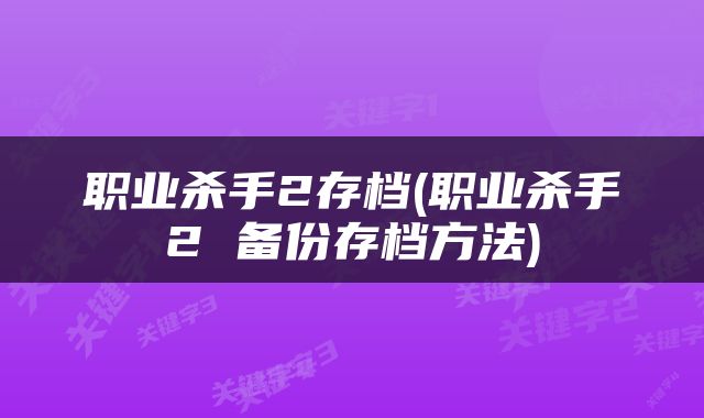 职业杀手2存档(职业杀手2 备份存档方法)