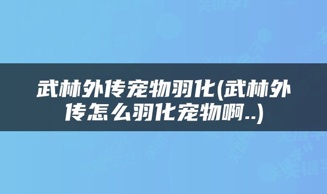 武林外传宠物羽化(武林外传怎么羽化宠物啊..)