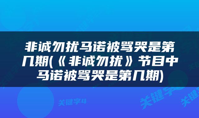 非诚勿扰马诺被骂哭是第几期(《非诚勿扰》节目中马诺被骂哭是第几期)
