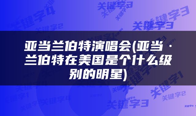 亚当兰伯特演唱会(亚当·兰伯特在美国是个什么级别的明星)