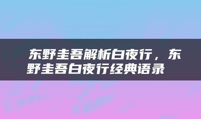  东野圭吾解析白夜行，东野圭吾白夜行经典语录 