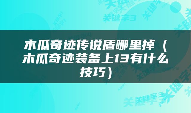木瓜奇迹传说盾哪里掉（木瓜奇迹装备上13有什么技巧）