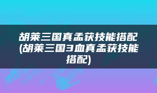 胡莱三国真孟获技能搭配(胡莱三国3血真孟获技能搭配)
