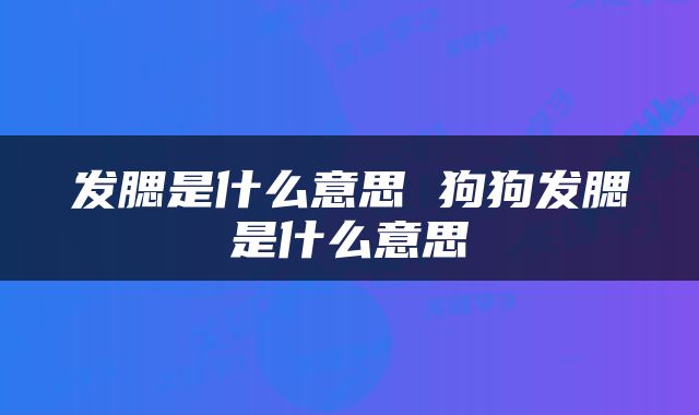 发腮是什么意思 狗狗发腮是什么意思