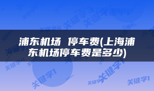 浦东机场 停车费(上海浦东机场停车费是多少)