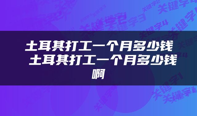 土耳其打工一个月多少钱 土耳其打工一个月多少钱啊