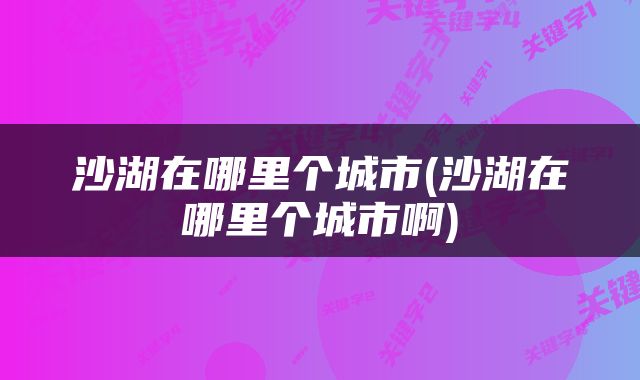 沙湖在哪里个城市(沙湖在哪里个城市啊)