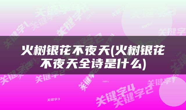 火树银花不夜天(火树银花不夜天全诗是什么)