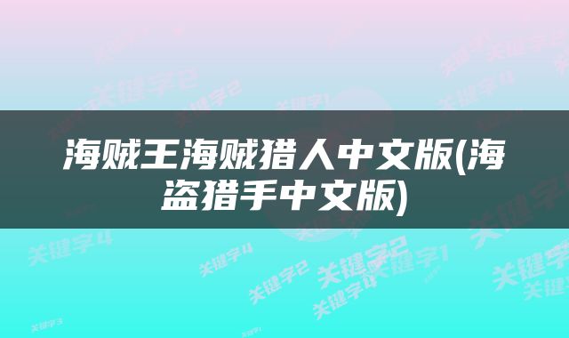 海贼王海贼猎人中文版(海盗猎手中文版)