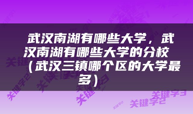  武汉南湖有哪些大学，武汉南湖有哪些大学的分校（武汉三镇哪个区的大学最多） 