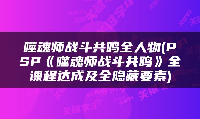 噬魂师战斗共鸣全人物(PSP《噬魂师战斗共鸣》全课程达成及全隐藏要素)