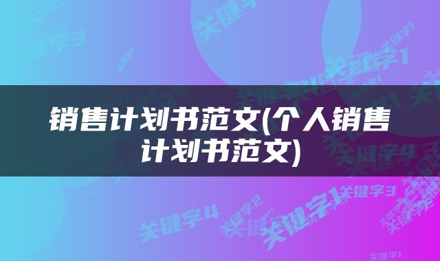 销售计划书范文(个人销售计划书范文)