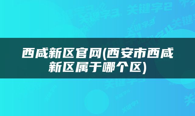 西咸新区官网(西安市西咸新区属于哪个区)