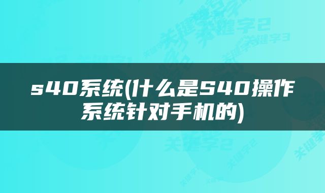 s40系统(什么是S40操作系统针对手机的)