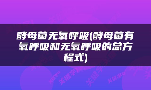 酵母菌无氧呼吸(酵母菌有氧呼吸和无氧呼吸的总方程式)