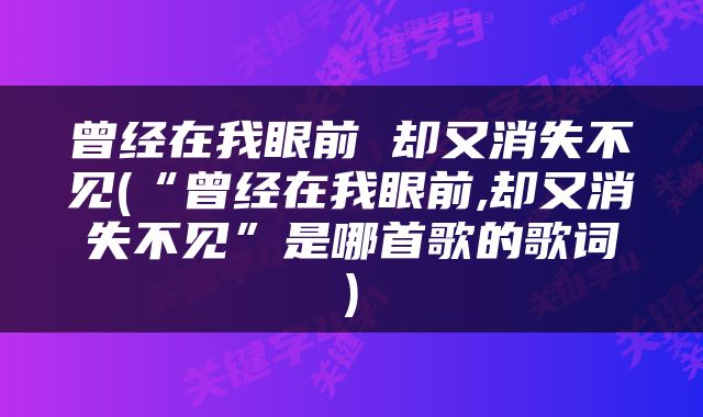 曾经在我眼前 却又消失不见(“曾经在我眼前,却又消失不见”是哪首歌的歌词)