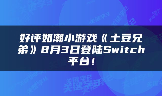 好评如潮小游戏《土豆兄弟》8月3日登陆Switch平台！