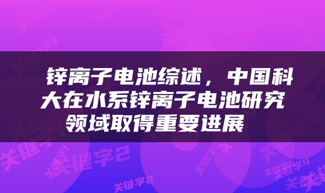  锌离子电池综述，中国科大在水系锌离子电池研究领域取得重要进展 