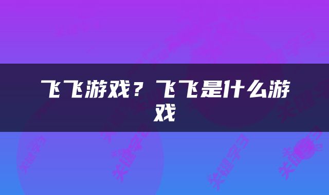 飞飞游戏？飞飞是什么游戏