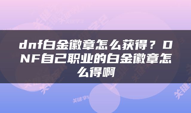 dnf白金徽章怎么获得？DNF自己职业的白金徽章怎么得啊